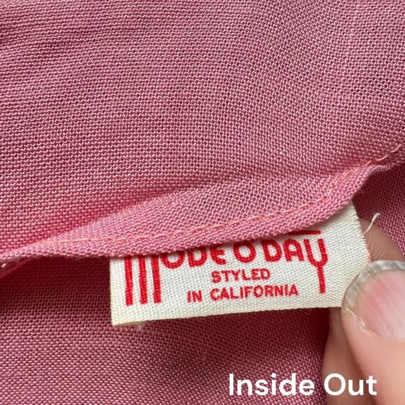 1950s Mode O’Day Pink Day Dress Pockets Lucite Rhinestone Buttons 33” Waist VNTG - Picture 6 of 16